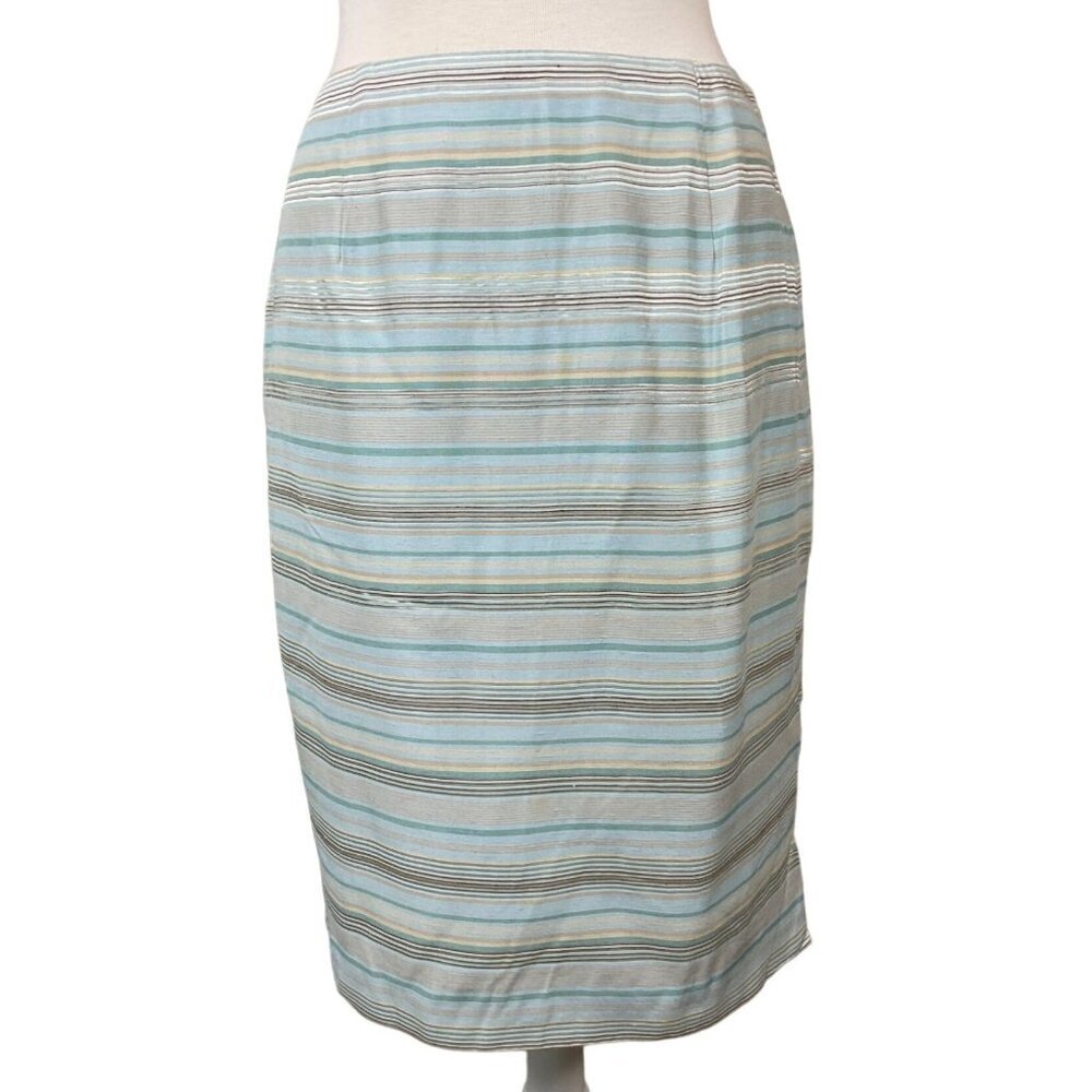 Ann Taylor LOFT Mint Multicolored Striped Lined Pencil Skirt Side Zipper Size 8